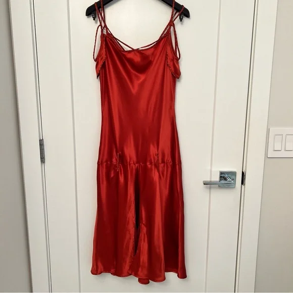 Le Full 100% Silk Dress, Made In Italy, Multi strap with Copper Mini Stud W Slit